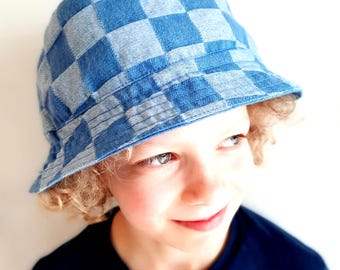 Jeans Sommermütze DANNY Kinder Bucket Hat Fischerhut unisex Schachbrett Denim supercooler Hut sunhat Sommerhut viele Größen Jeansmütze Surf