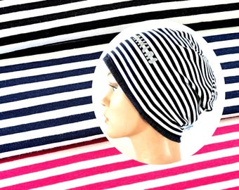 Beanie Mütze Jersey Kindermütze Name mit Reflektorfolie, reflektierender Name Mütze personalisiert Sichtbarkeit im Dunkeln sichtbar Streifen