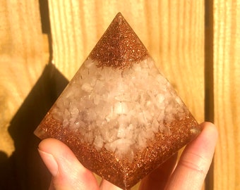 Rose Quartz & Copper Orgone Pyramid
