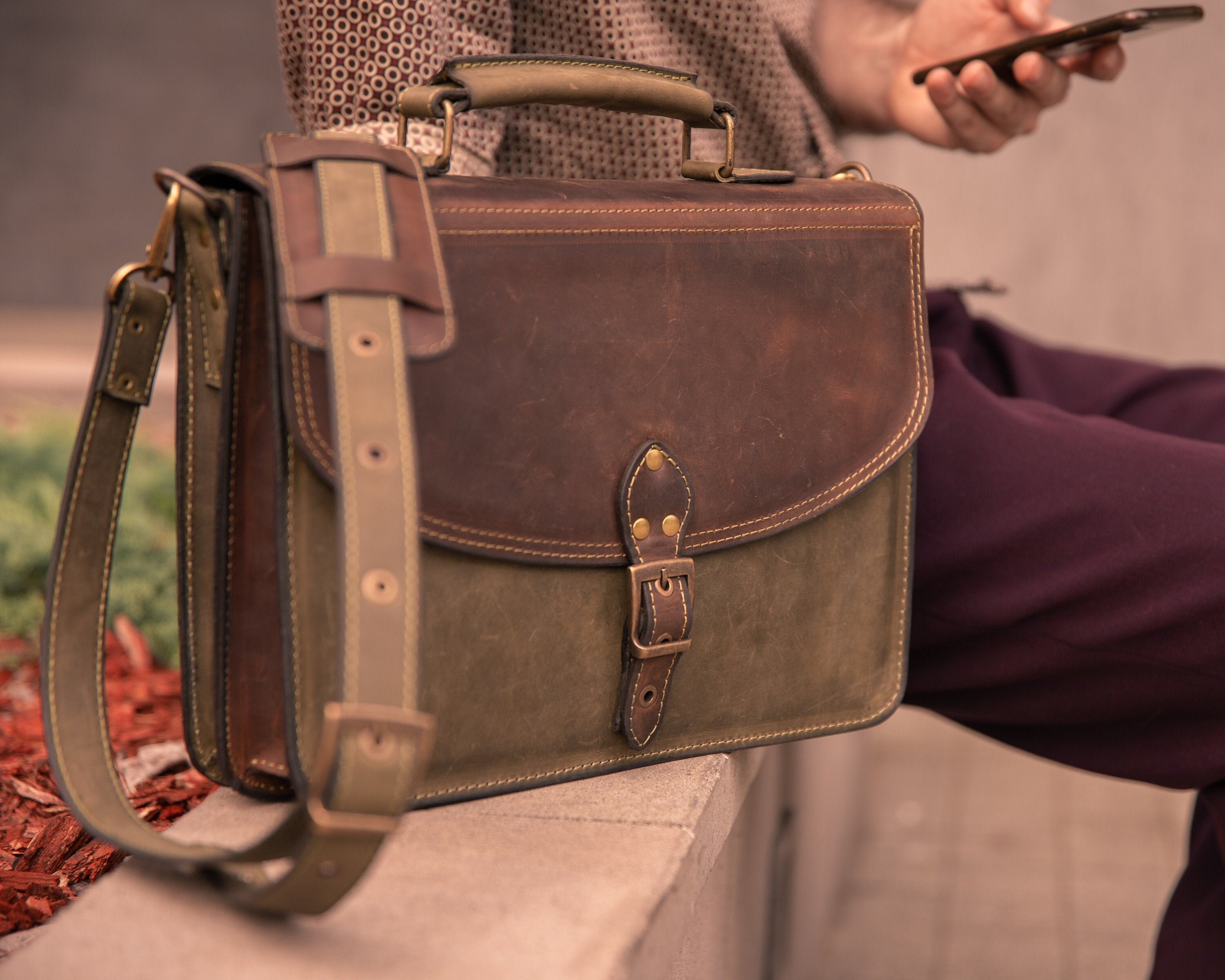 Laptop Briefcase Dark Green Briefcase Etsy