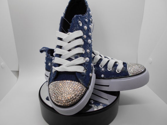 sneakers with pearls and rhinestones