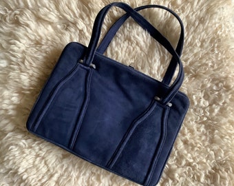 Petit sac à main d’Italie en daim bleu foncé