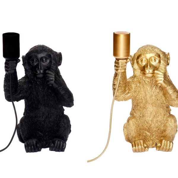 Design Tischlampe Äffchen für Glühbirne E14 E27  Tischleuchte Monkey Lampe sitzender Affe Dekofigur Leuchte Gold Schwarz in 3 Größen