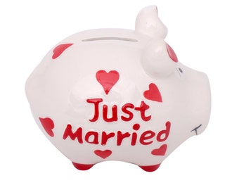 Spardose Just Married rund Sparbüchse Sparschwein Geldgeschenk zur Hochzeit 