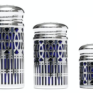 Salt & pepper shaker set silver-plated for the dining table Spice shaker pair silver Shaker for pepper and salt with blue insert Shaker pair