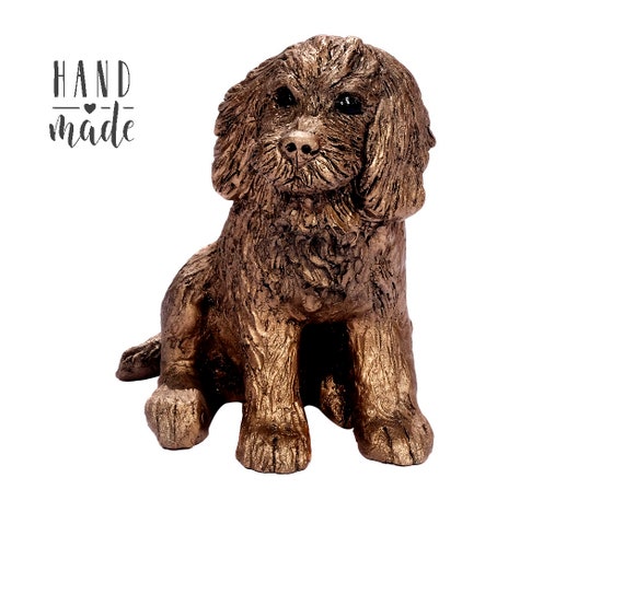 Spaniel Skulptur aus Cocker Tier Bronzepulver Dekofigur Hund Jagdhund Figur Deko Resin Kunstharz neu Kunst Kunstobjekt Handmade Hundefiguren