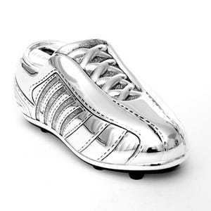 Kinderspardose Silber Fußballschuh Spardose Gelddose aus Metall versilbert anlaufgeschützt Fußballfan Geschenk für Jungen Gravur