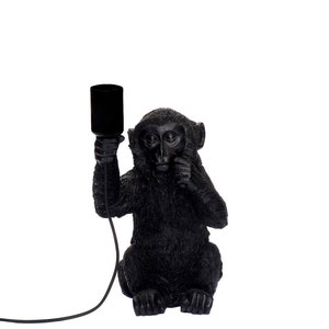 Design Tischlampe Äffchen für Glühbirne E14 E27 Tischleuchte Monkey Lampe sitzender Affe Dekofigur Leuchte Gold Schwarz in 3 Größen Black