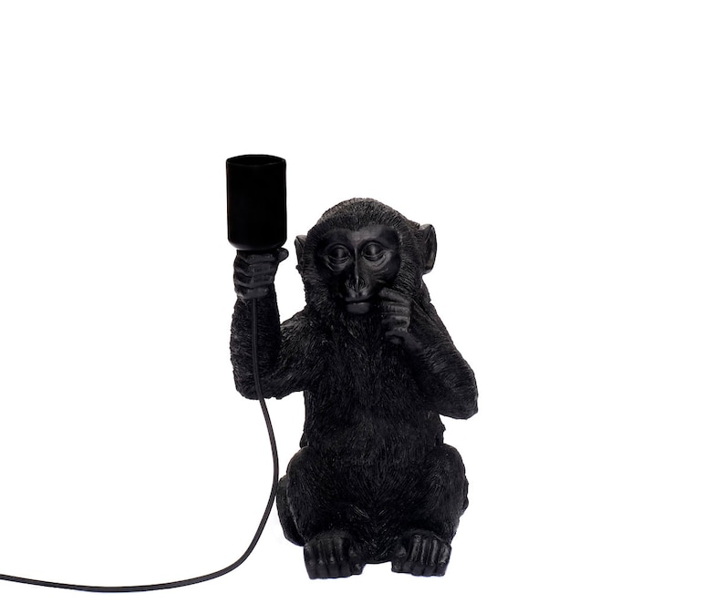 Design Tischlampe Äffchen für Glühbirne E14 E27 Tischleuchte Monkey Lampe sitzender Affe Dekofigur Leuchte Gold Schwarz in 3 Größen Black