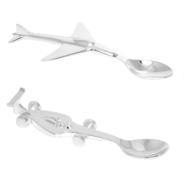 Children's spoon airplane racing car baby spoon airplane spoon name engraving silver plated gift boy girl baptism baby shower gift idea elegant