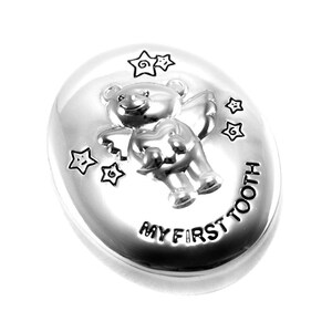 Boîte à dents de lait design motif ours avec boîte cadeau cadeau de baptême boîte à dents de lait plaquée argent anti-ternissement filles et garçons naissance baptême noble