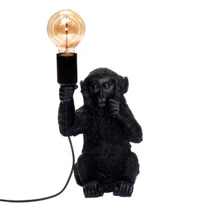 Design Tischlampe Äffchen für Glühbirne E14 E27 Tischleuchte Monkey Lampe sitzender Affe Dekofigur Leuchte Gold Schwarz in 3 Größen Bild 5