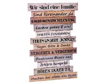 Wandbild Familie Wanddekoration Holz Dekoschild Sprüche Dekoration Wand Schild Familienregeln Shabby Vintage Holzbild Spruch Home Regeln neu