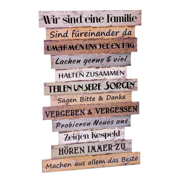 Wandbild Familie Wanddekoration Holz Dekoschild Sprüche Dekoration Wand Schild Familienregeln Shabby Vintage Holzbild Spruch Home Regeln neu