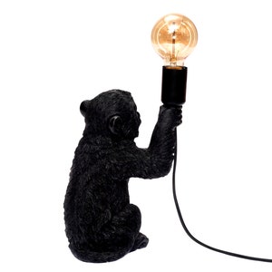 Design Tischlampe Äffchen für Glühbirne E14 E27 Tischleuchte Monkey Lampe sitzender Affe Dekofigur Leuchte Gold Schwarz in 3 Größen Bild 6
