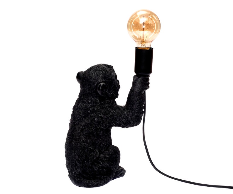 Design Tischlampe Äffchen für Glühbirne E14 E27 Tischleuchte Monkey Lampe sitzender Affe Dekofigur Leuchte Gold Schwarz in 3 Größen Bild 6