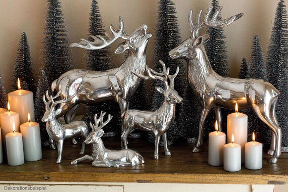 Decorative Deer Figure Reindeer Metal Silver Christmas Decoration