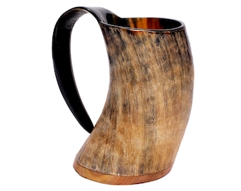 Autentico corno vichingo fatto a mano, tazza per bere vichinghi medievale norrena con supporto, tazza per bevande vichinghe incisa a mano, corni di birra sicuri per alimenti (Odino e Vegvisir, 35,5