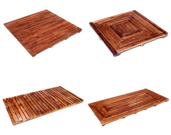B-Ware Duschmatte Teakholz Baderost Indoor Outdoor Teak Badematte Antirutsch Duschmatte Holz rutschfeste Saunamatte Vorleger Fußmatte