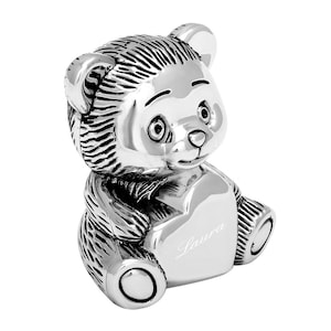 Kindersparbüchse Teddy Bär mit Herz versilbert Spardose anlaufgeschützt Sparschwein Bärchen Gelddose Silber Geschenkidee für Mädchen Gravur