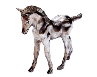 Pferde-Figur Silber Dekoration Statue Horse Hengst Silber Skulptur aus Metall versilbert Deko Pferd Gaul Pferdefreund Figur Dekofigur Reiter