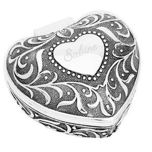 Jewelry box in heart shape antique silver jewelry box silver plated heart jewelry box jewelry box engraving ring case box box image 5