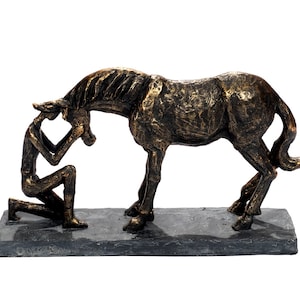 Figure horse bronze colored from polyresin horse love sculpture horse trust horse girl gift modern art figure I Love my Horse