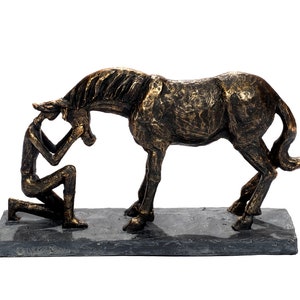 Figure horse bronze colored from polyresin horse love sculpture horse trust horse girl gift modern art figure I Love my Horse