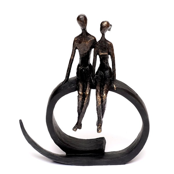 Design Skulptur Paar Liebespaar Dekofigur aus Kunststein Bronze Dekofigur Freundschaft Standfigur Pärchen Liebe Paar Figur Dekoration Stein