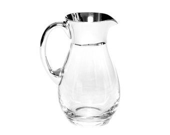 Design Glaskrug 0,5 0,7 1 Liter mit Echtsilber Krug aus Kristallglas Weinkrug Saftkrug Dekanter Wasser Karaffe Feinsilberrand Kanne Silber