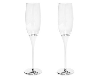 Sektgläser mit Herzen Sektkelche 2er Set Champagner Gläser Herz versilbert Anlaufgeschützt Sektflöten mit Kristall Hochzeitsglas Kelche