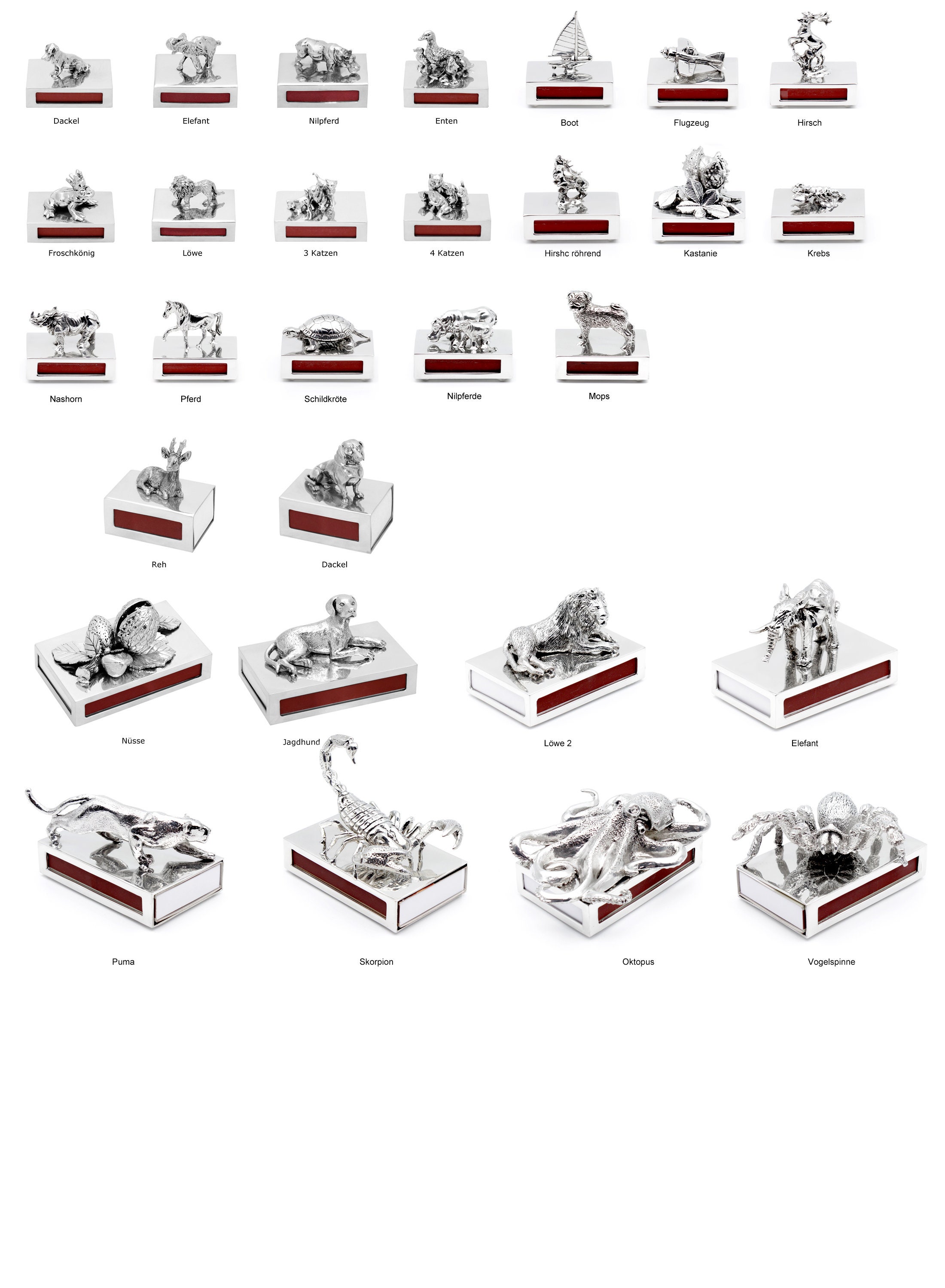 29 variants Noble pewter matchbox with decorative figure Matchbox metal Matches box Firewood pewter figure animal