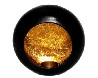Zwarte en gouden theelichthouder, theelichthouder, metalen lantaarn, ronde wandtheelichthouder, theelichtstandaard, wanddecoratie, hangend