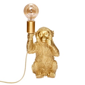 Design Tischlampe Äffchen für Glühbirne E14 E27 Tischleuchte Monkey Lampe sitzender Affe Dekofigur Leuchte Gold Schwarz in 3 Größen Bild 9