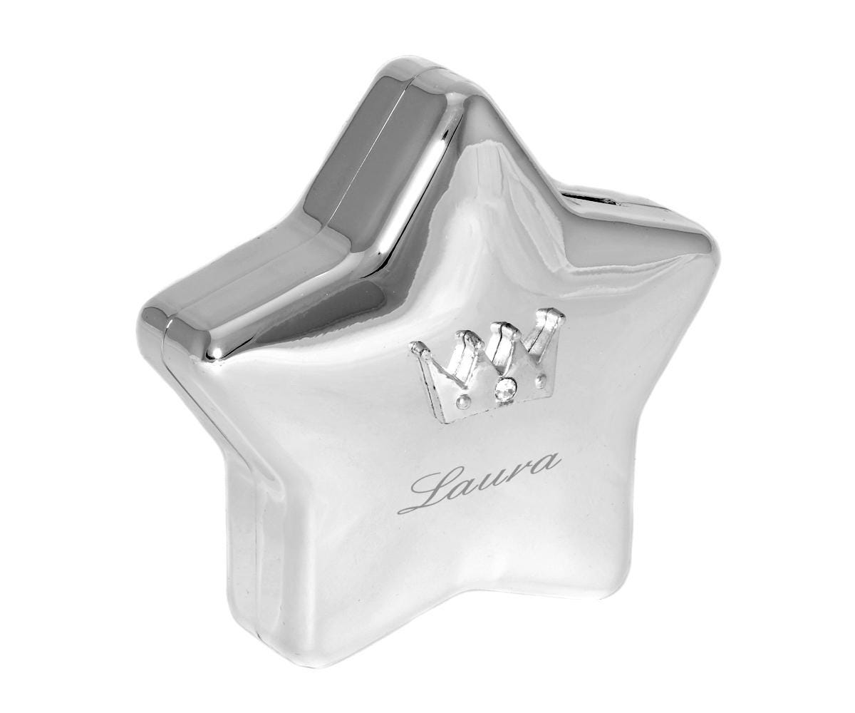 Children's piggy bank star silver money box star with name engraving children's piggy bank made of metal silver-plated personalized money gift