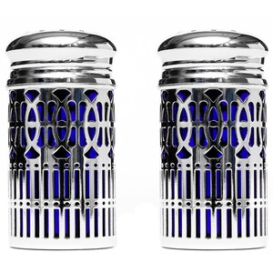 Salz & Pfefferstreuer Set versilbert für den Esstisch Gewürzstreuerpaar Silber Streuer für Pfeffer und Salz mit blauem Einsatz Streuerpaar 6 x 4 cm (HxØ)