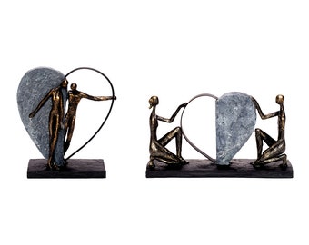 Sculpture de cœur design en pierre artificielle, figurine décorative, amitié, une question de cœur, figurine d'amoureux, figurine décorative en bronze de l'amitié, amour, couleurs bronze, cœur