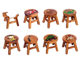 Kinderhocker Holz Schemel Sitzhocker Tiermotiv Feuerwehr Kinderstuhl Kinderholzhocker Holzhocker 26 cm Höhe Badezimmer Hocker für Kinder