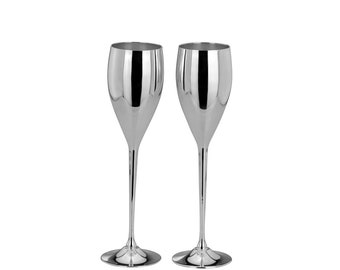 2 Sektgläser versilbert Champagnergläser Sekt Sektglas Kelch Sektkelch Champagnerkelch Glas Metall Prosecco Silber Set Wunschgravur Gravur