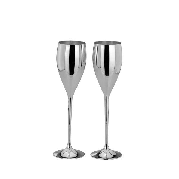 2 Sektgläser versilbert Champagnergläser Sekt Sektglas Kelch Sektkelch Champagnerkelch Glas Metall Prosecco Silber Set Wunschgravur Gravur