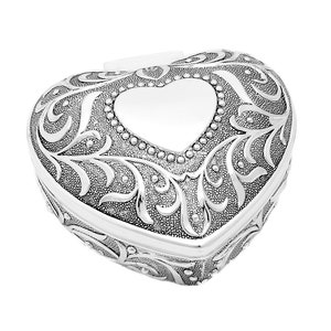 Jewelry box in heart shape antique silver jewelry box silver plated heart jewelry box jewelry box engraving ring case box box image 1