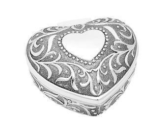 Boîte à bijoux en forme de coeur, boîte à bijoux en argent antique, boîte à bijoux en forme de cœur plaqué argent, boîte à bijoux, boîte à bagues gravée