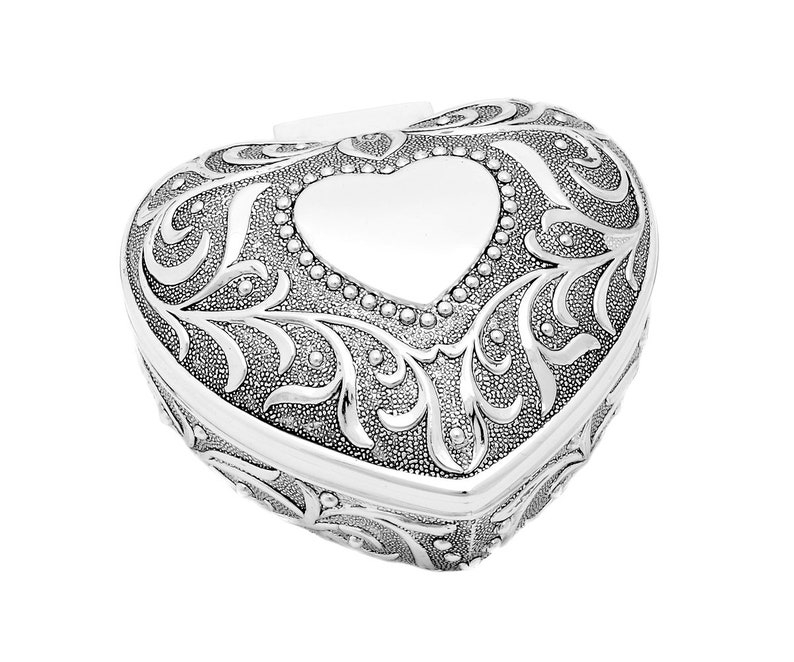 Jewelry box in heart shape antique silver jewelry box silver plated heart jewelry box jewelry box engraving ring case box box image 1