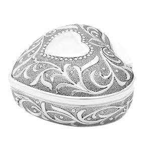 Jewelry box in heart shape antique silver jewelry box silver plated heart jewelry box jewelry box engraving ring case box box image 3