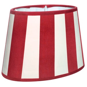 Lampenschirm gestreift Tischlampenschirm Streifenmuster Design Fassung E27 oval rund Weiß Braun Rot Blau Schwarz Schirm Streifen Tischlampe Rot - Creme