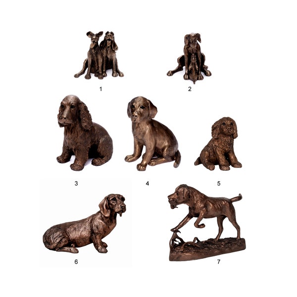 Hundefiguren Kunst Skulptur aus Resin Hund Figur Kunstharz Kunstobjekt Handmade Jagdhund Bronzepulver Cocker Spaniel Dekofigur Deko Tier neu