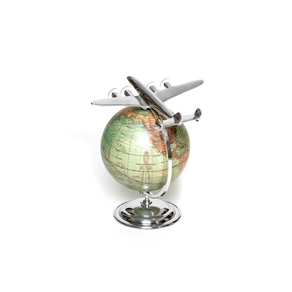 Globe Terrestre Décoratif Avec Avion - Style Art Déco Antique - Dimensions 32x23x26.5cm - Idée Cadeau Voyageur, Déco Bureau