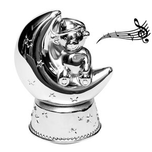 Boîte à musique design ours en métal argenté anti-ternissement boîte à musique pour bébé mélodie bonsoir bonne nuit tirelire ours musique nouveau image 2