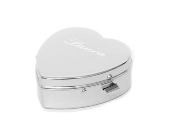 Pillendose Pillendöschen Herz Silber Tablettendose Pillenbox Tablettenbox 2 Fächer Tabletten Pillen Dose Döschen Metall Arzneibox Spiegel