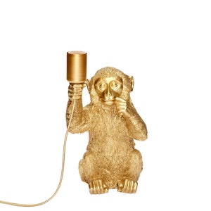 Design Tischlampe Äffchen für Glühbirne E14 E27 Tischleuchte Monkey Lampe sitzender Affe Dekofigur Leuchte Gold Schwarz in 3 Größen Gold